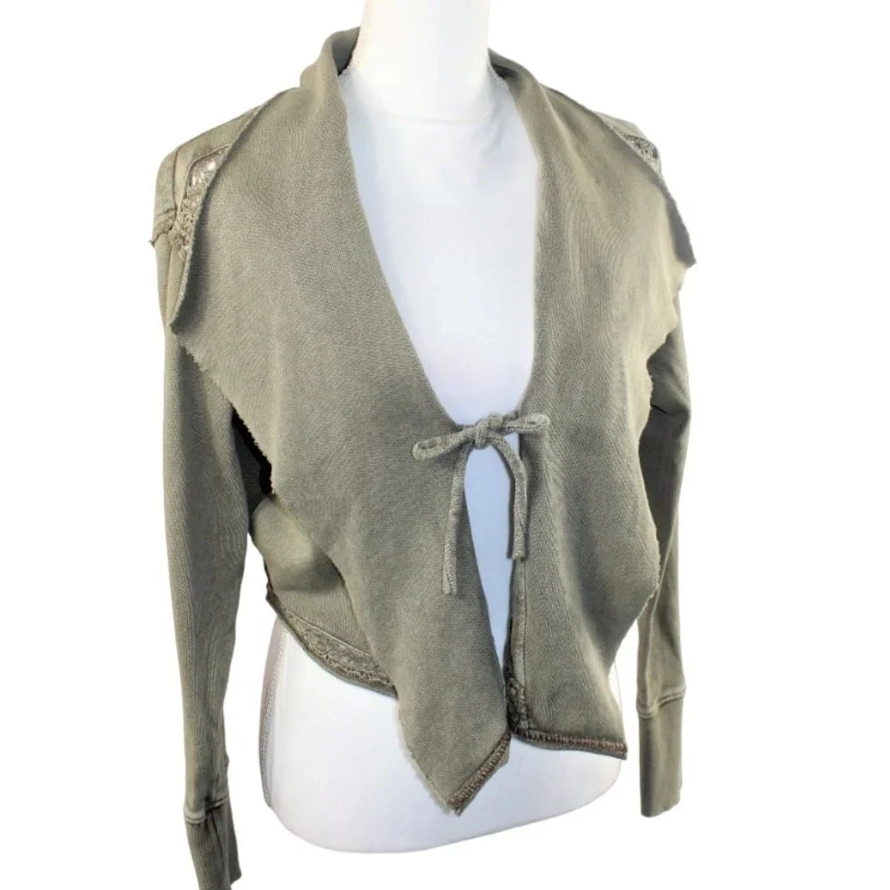Free People Lost Cause Dolphin Wash Front Tie Cropped Cardigan Size XS